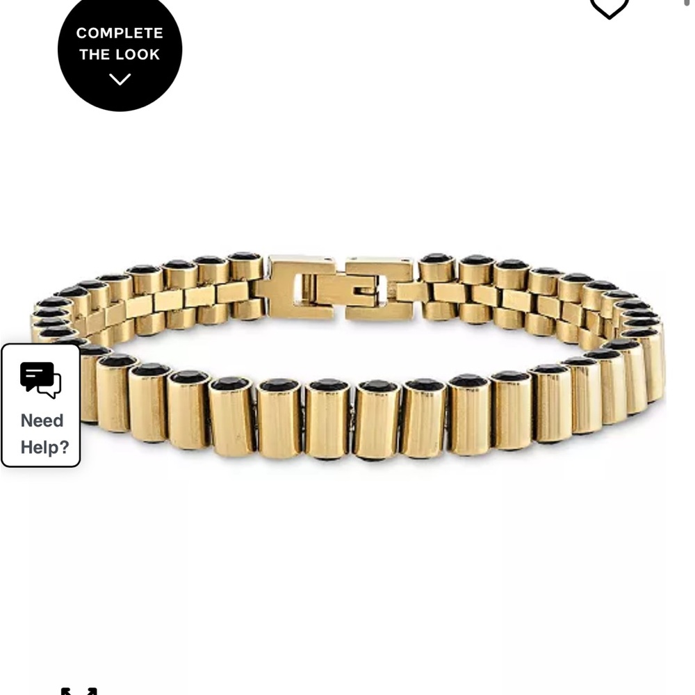 NWOT Men Jewelry Black Link Bracelet in Gold-Tone Ion-Plated Sterling Silver